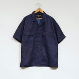 OPEN COLLAR SH LINEN INDIGO