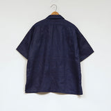 OPEN COLLAR SH LINEN INDIGO