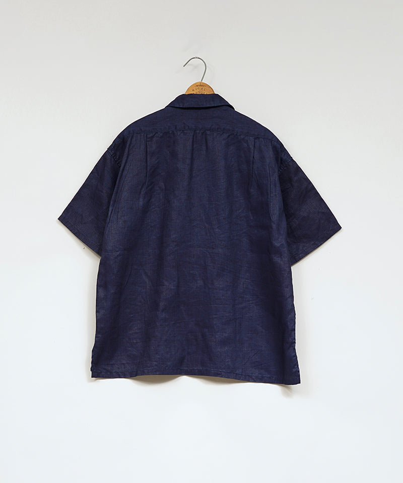 OPEN COLLAR SH LINEN INDIGO