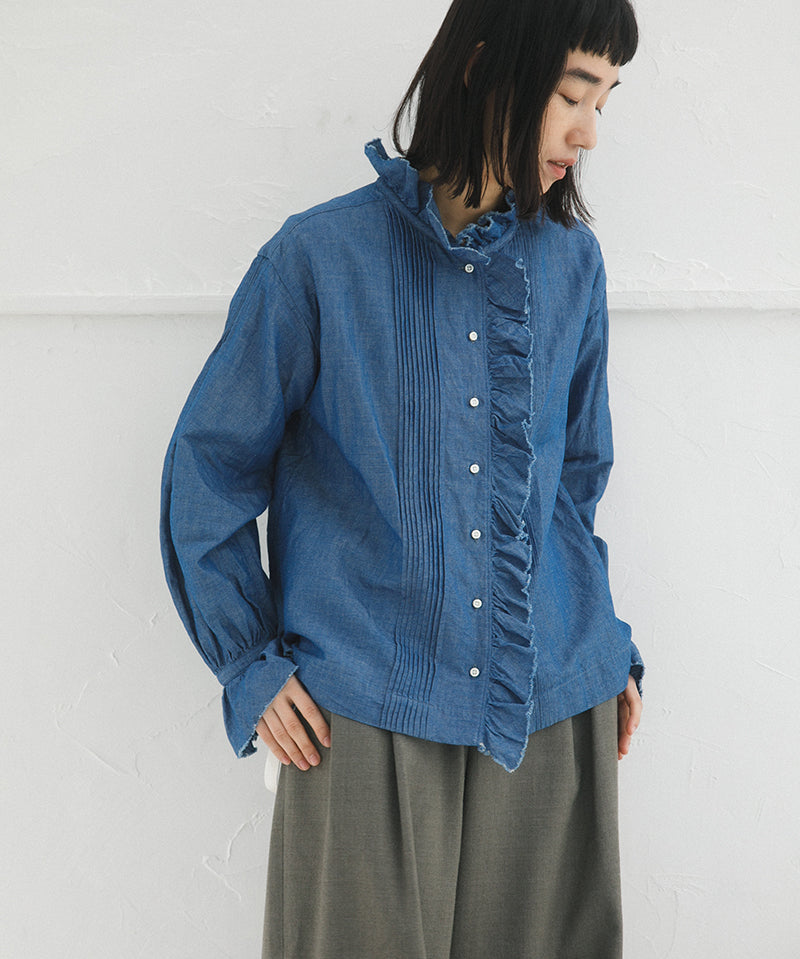 GATHER COLLAR BLOUSE C/L