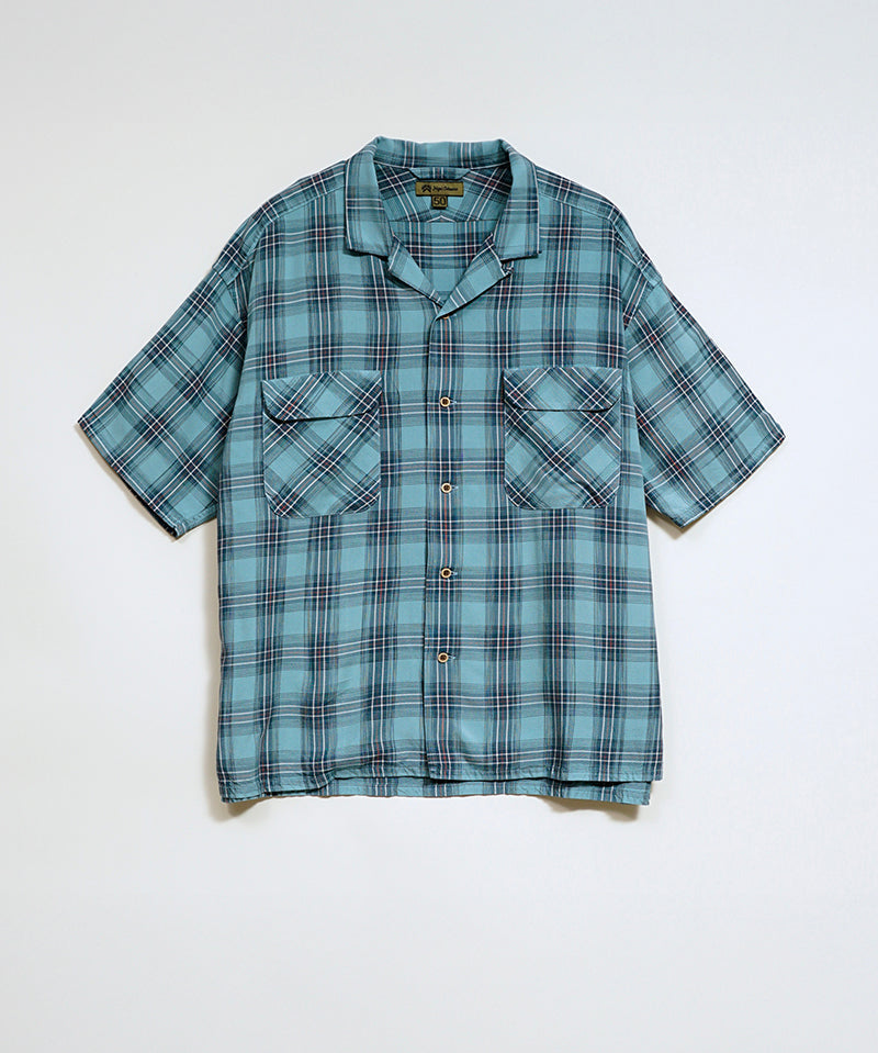 OPEN COLLAR SHIRT RAYON CHECK