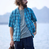 OPEN COLLAR SHIRT RAYON CHECK