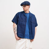 OPEN COLLAR SH　LINEN INDIGO
