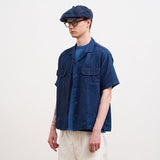 OPEN COLLAR SH　LINEN INDIGO