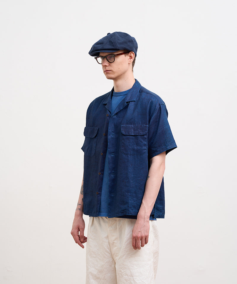 OPEN COLLAR SH　LINEN INDIGO