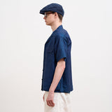 OPEN COLLAR SH　LINEN INDIGO