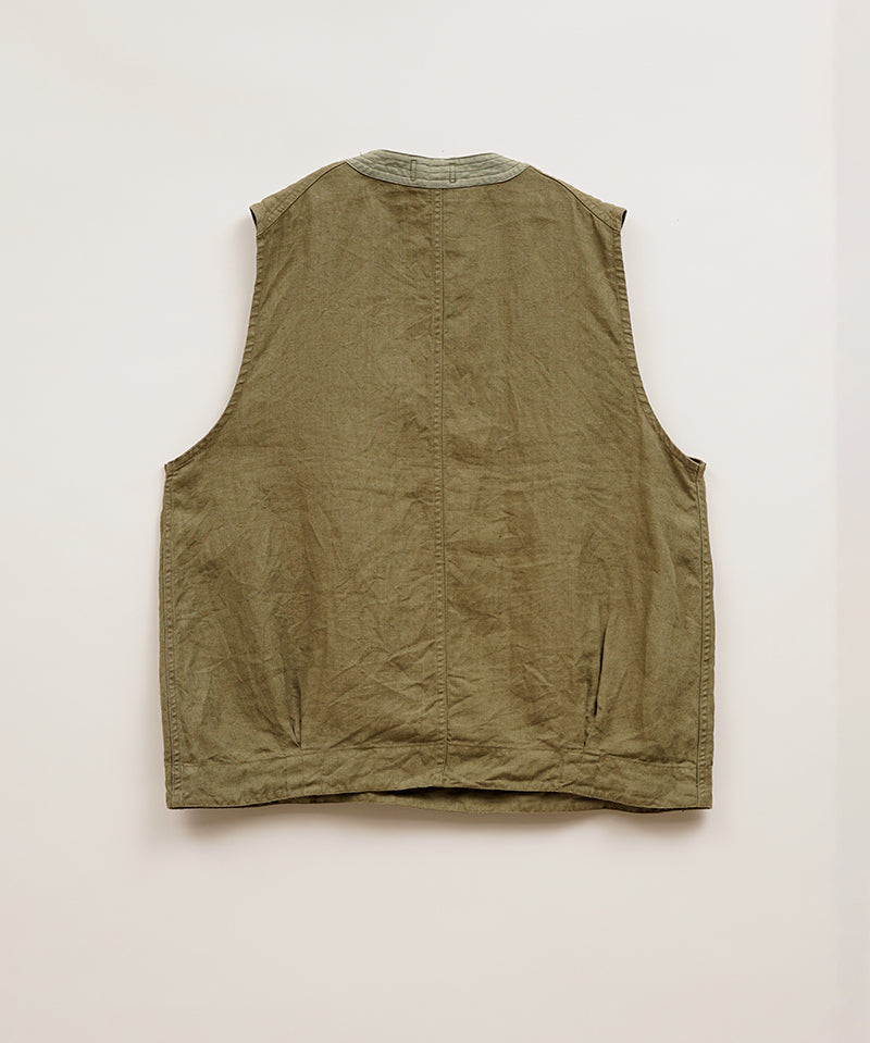 PULLOVER ARMY VEST LINEN HERRINGBONE TWILL