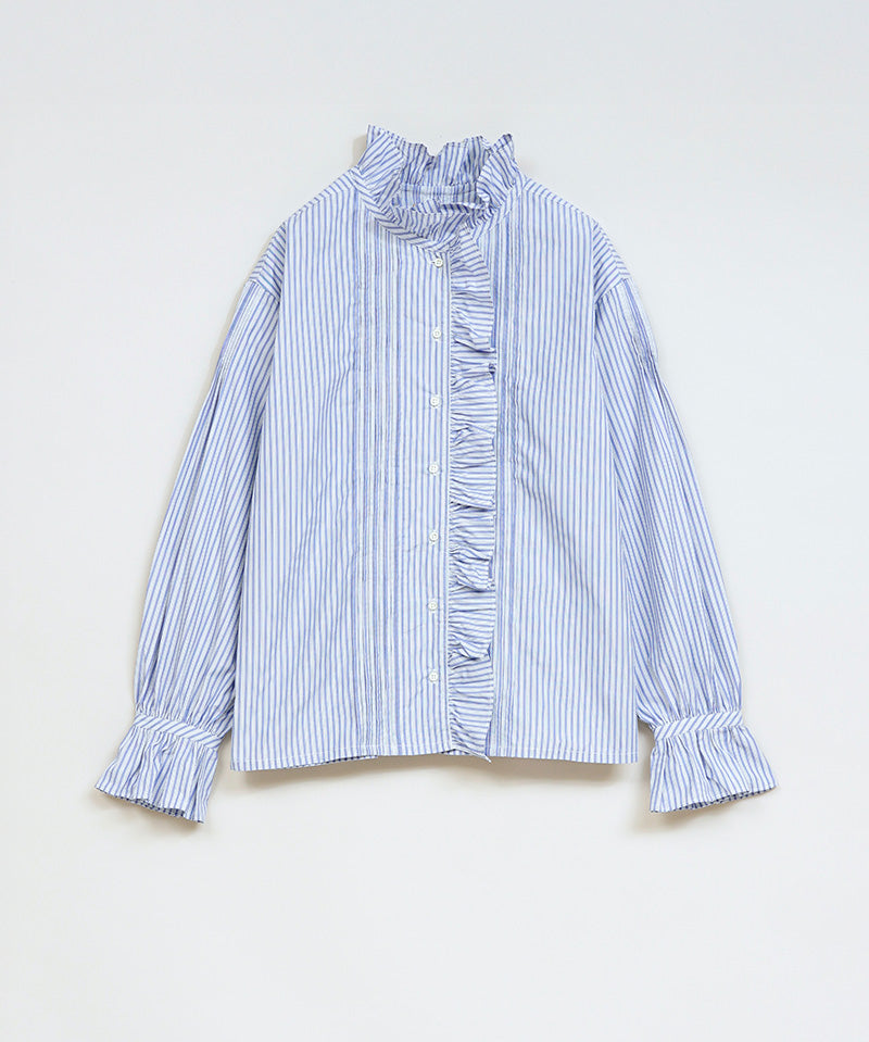 GATHER COLLAR BLOUSE STRIPE