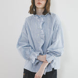 GATHER COLLAR BLOUSE STRIPE