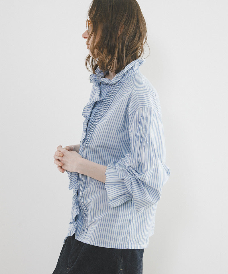 GATHER COLLAR BLOUSE STRIPE