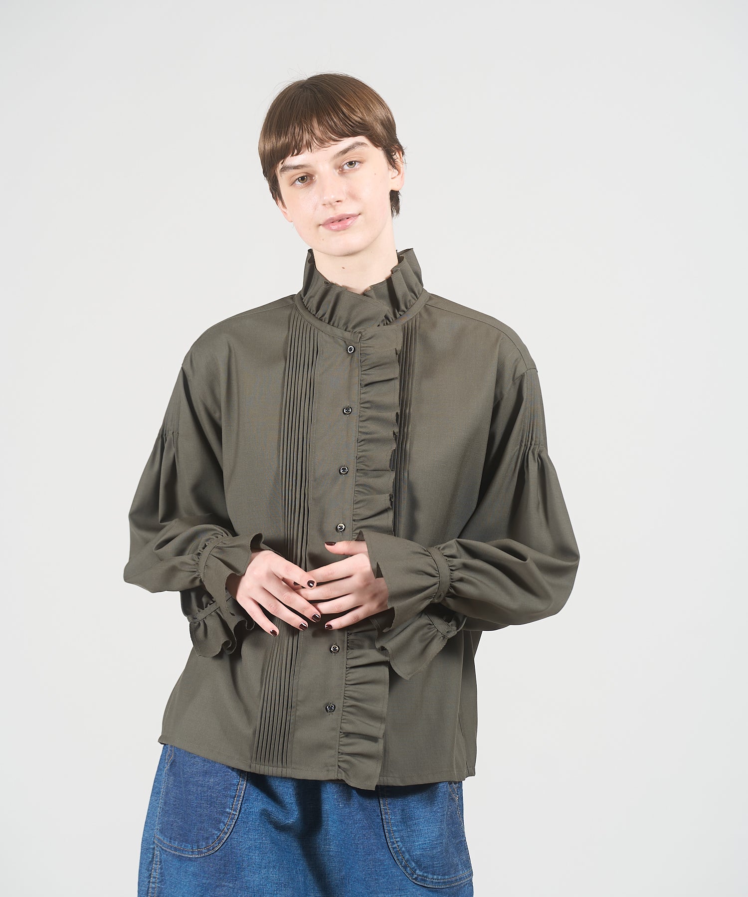 GATHER COLLAR BLOUSE WOOL